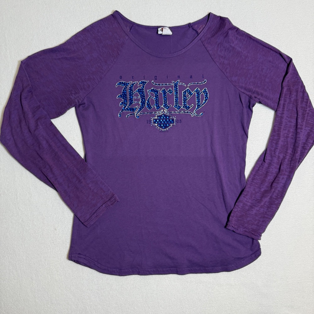 Harley Davidson‎ Purple Long Sleeve T-Shirt Womens L Large Crossroads Wilkesboro